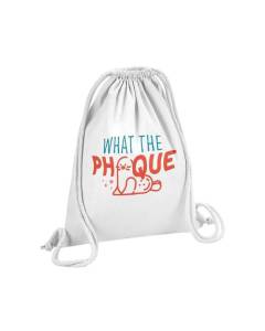 Sac de Gym en Coton Blanc What the Phoque Jeu de Mot Anglais Humour Animaux 12 Litres