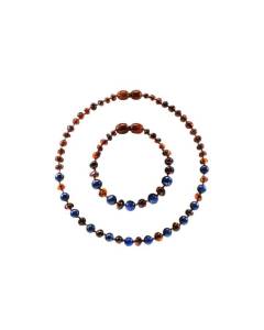 Box bracelet et collier bébé en pierres naturelles - Ambre Cognac / Lapis lazuli Marron Et Bleu