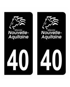 Autocollant Stickers plaque immatriculation voiture auto département 40 Landes Logo Région Nouvelle Aquitaine Lion Noir