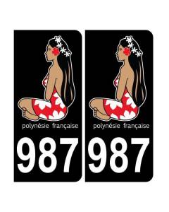 Autocollant plaque d'immatriculation 987 Polynésie Française Noir Couleur