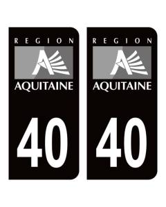 Autocollant Stickers plaque d'immatriculation voiture auto département 40 Landes Logo Région Aquitaine Noir
