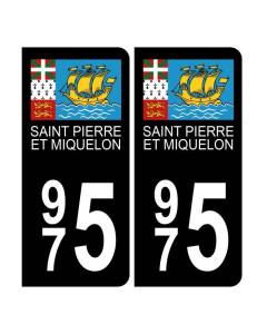 Autocollant plaque d'immatriculation 975 Saint Pierre et Miquelon Noir Couleur