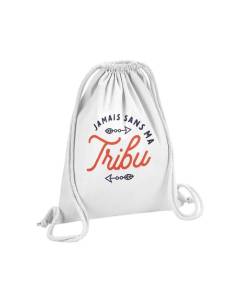 Sac de Gym en Coton Blanc Jamais sans ma Tribu Famille Humour 12 Litres