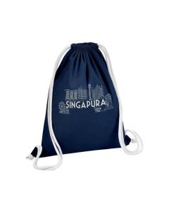 Sac de Gym en Coton Bleu Singapura Minimalist Singapour Voyage Architecture 12 Litres