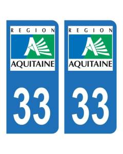 Autocollant Stickers plaque d'immatriculation voiture auto département 33 Gironde Logo Région Aquitaine