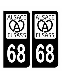 Autocollant Stickers plaque immatriculation voiture auto département 68 Haut-Rhin Logo Région Alsass Alsace Noir