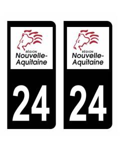 Autocollant Stickers plaque immatriculation voiture auto département 24 Dordogne Logo Région Nouvelle Aquitaine Lion Noir Couleur
