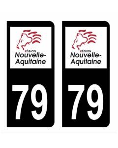 Autocollant Stickers plaque immatriculation voiture auto département 79 Deux-Sèvres Logo Région Nouvelle Aquitaine Lion Noir Couleur