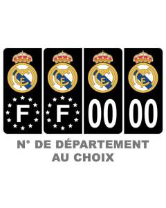 Pack 2 paires Autocollant Stickers Plaque d'immatriculation Prenium Real Madrid Noir - Numéro Personnalisé