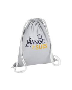 Sac de Gym en Coton Gris Je Mange donc je Suis Humour Jeu de Mot Philosophie 12 Litres