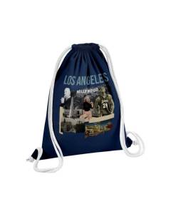 Sac de Gym en Coton Bleu Los Angeles Vintage Collage Californie Etats Unis Voyage 12 Litres