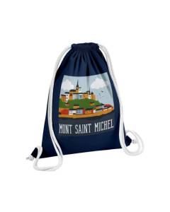 Sac de Gym en Coton Bleu Mont Saint-Michel Village France Voyage Tourisme 12 Litres