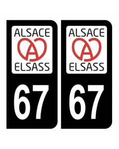 Autocollant Stickers plaque immatriculation voiture auto département 67 Bas-Rhin Logo Région Alsass Alsace Noir Couleur