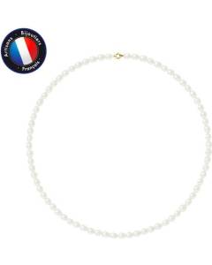 PERLINEA - Collier Perle de Culture d'Eau Douce AAA+ - Riz 5-6 mm - Blanc Naturel - Or Jaune - Bijoux Femme