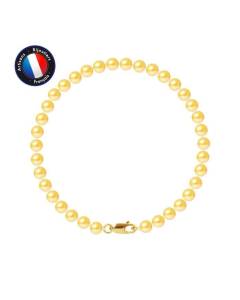 PERLINEA - Bracelet Véritable Perle de Culture d'Eau Douce Ronde 5-6 mm Gold - Or Jaune - Bijoux Femme