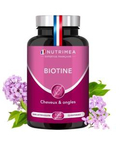 Biotine • Complément Alimentaire pour la pousse des cheveux, des ongles • Fabrication Française • 120 Gélules Végétales - Nutrimea