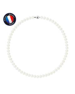 PERLINEA - Collier Perle de Culture d'Eau Douce AAA+ Semi-Ronde 7-8 mm Blanc - Fermoir Boule Argent 925 Millièmes - Bijoux Femme
