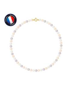 PERLINEA - Collier Perle de Culture d'Eau Douce AAA+ - Riz 6-7 mm - Multicolore - Or Jaune - Bijoux Femme