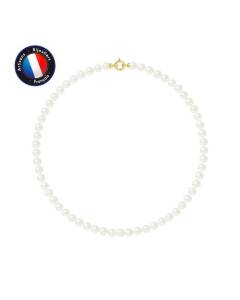 PERLINEA - Collier Perle de Culture d'Eau Douce AAA+ - Ronde 6-7 mm - Blanc Naturel - Or Jaune - Bijoux Femme