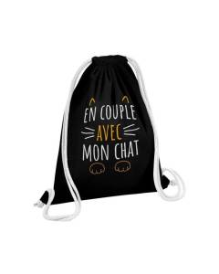 Sac de Gym en Coton Noir En Couple avec mon Chat Mignon Animaux Amour 12 Litres