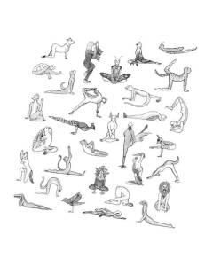 Tableau Décoratif  Yoga Animaux Dessin Asanas Art Meditation (40 cm x 40 cm)