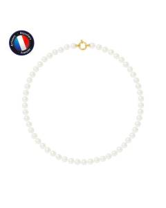 PERLINEA - Collier Perle de Culture d'Eau Douce AAA+ - Ronde 7-8 mm - Blanc Naturel - Or Jaune - Bijoux Femme