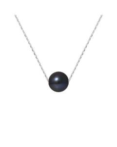 PERLINEA - Collier Perle de Culture d'Eau Douce AAA+ - Ronde 8-9 mm - Noire - Argent 925 Millièmes - Bijoux Femme