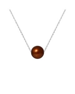 PERLINEA - Collier Perle de Culture d'Eau Douce AAA+ - Ronde 8-9 mm - Chocolat - Argent 925 Millièmes - Bijoux Femme