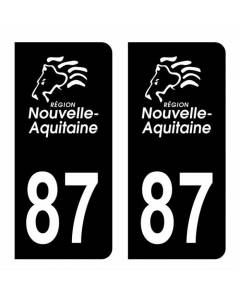 Autocollant Stickers plaque immatriculation voiture auto département 87 Haute-Vienne Logo Région Nouvelle Aquitaine Lion Noir