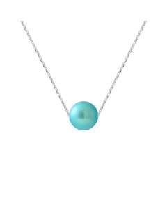 PERLINEA - Collier Perle de Culture d'Eau Douce AAA+ - Ronde 8-9 mm - Bleu Turquoise - Argent 925 Millièmes - Bijoux Femme