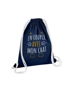 Sac de Gym en Coton Bleu En Couple avec mon Chat Mignon Animaux Amour 12 Litres