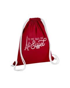 Sac de Gym en Coton Rouge Tu me fais de l'Eiffel Paris Amour France Jeu de Mot 12 Litres