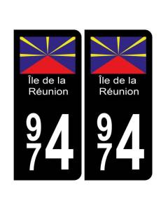 Autocollant Plaque d'immatriculation 974 Ile de la Réunion Bis Noir Couleur