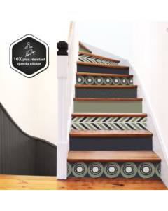 99 DECO - Contremarche escalier autocollante PVC ETHN'OLIVE 15x100cm - lot de 5 - Multicolore - Mixte Adultes- L:100 l:0.1 - H:15 cm