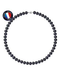 PERLINEA - Collier Perle de Culture d'Eau Douce AAA+ Semi-Ronde 9-10 mm Noire - Fermoir Boule Argent 925 Millièmes - Bijoux Femme