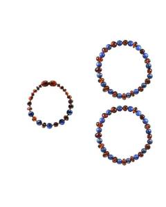 Box bracelet bébé et 2 bracelets Adulte - Ambre Cognac / Lapis Lazuli Marron Et Bleu