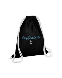 Sac de Gym en Coton Noir Capitaine Femme Marine Mer Eau 12 Litres