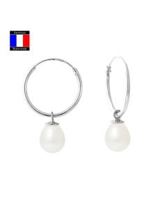 Compagnie Générale des Perles - Boucles d'Oreilles Véritables Perles de Culture 7-8 mm - Or 18 Cts - Système Créoles - Bijou Femme