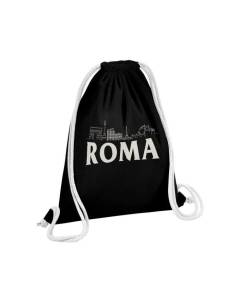 Sac de Gym en Coton Noir Roma Minimalist Rome Voyage Histoire Tourisme 12 Litres