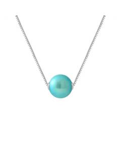 PERLINEA - Collier Perle de Culture d'Eau Douce AAA+ Ronde 9-10 mm Bleu Turquoise - Vénitienne Argent 925 Millièmes - Bijoux Femme