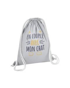 Sac de Gym en Coton Gris En Couple avec mon Chat Mignon Animaux Amour 12 Litres