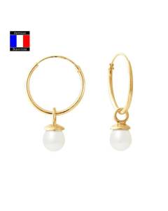 Compagnie Générale des Perles - Boucles d'Oreilles Véritable Perle de Culture 6-7 mm Or Jaune 18 Cts Système Créoles - Bijou Femme