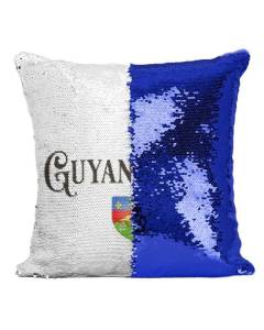 Coussin avec Housse Sequin - Paillettes Bleu Guyane 973 Département Cayenne Carte Ancienne rare