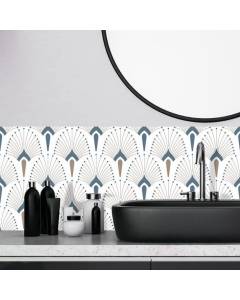 Crédence salle de bain adhésive BLUE ART - 99 DECO - Contemporain - Design - Blanc - Multicolore - Adulte