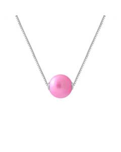PERLINEA - Collier Perle de Culture d'Eau Douce AAA+ Ronde 9-10 mm - Rose Fushia - Vénitienne Argent 925 Millièmes - Bijoux Femme