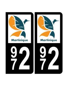 Autocollant Plaque d'immatriculation 972 Martinique Bis Noir Couleur
