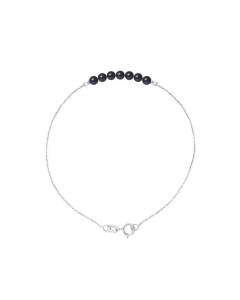 PERLINEA - Bracelet 7 Véritables Perles de Culture d'Eau Douce Rondes 3-4 mm Black Tahiti - Bijoux Femme