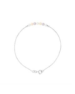 PERLINEA - Bracelet 7 Véritables Perles de Culture d'Eau Douce Rondes 3-4 mm Multicolore - Or Blanc - Bijoux Femme