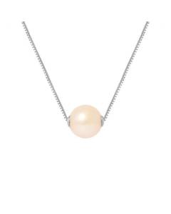 PERLINEA - Collier Perle de Culture d'Eau Douce AAA+ Ronde 9-10 mm - Rose Naturel - Vénitienne Argent 925 Millièmes - Bijoux Femme