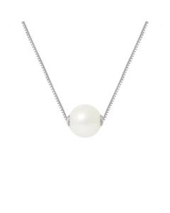 PERLINEA - Collier Perle de Culture d'Eau Douce AAA+ Ronde 9-10 mm - Blanc Naturel Vénitienne Argent 925 Millièmes - Bijoux Femme
